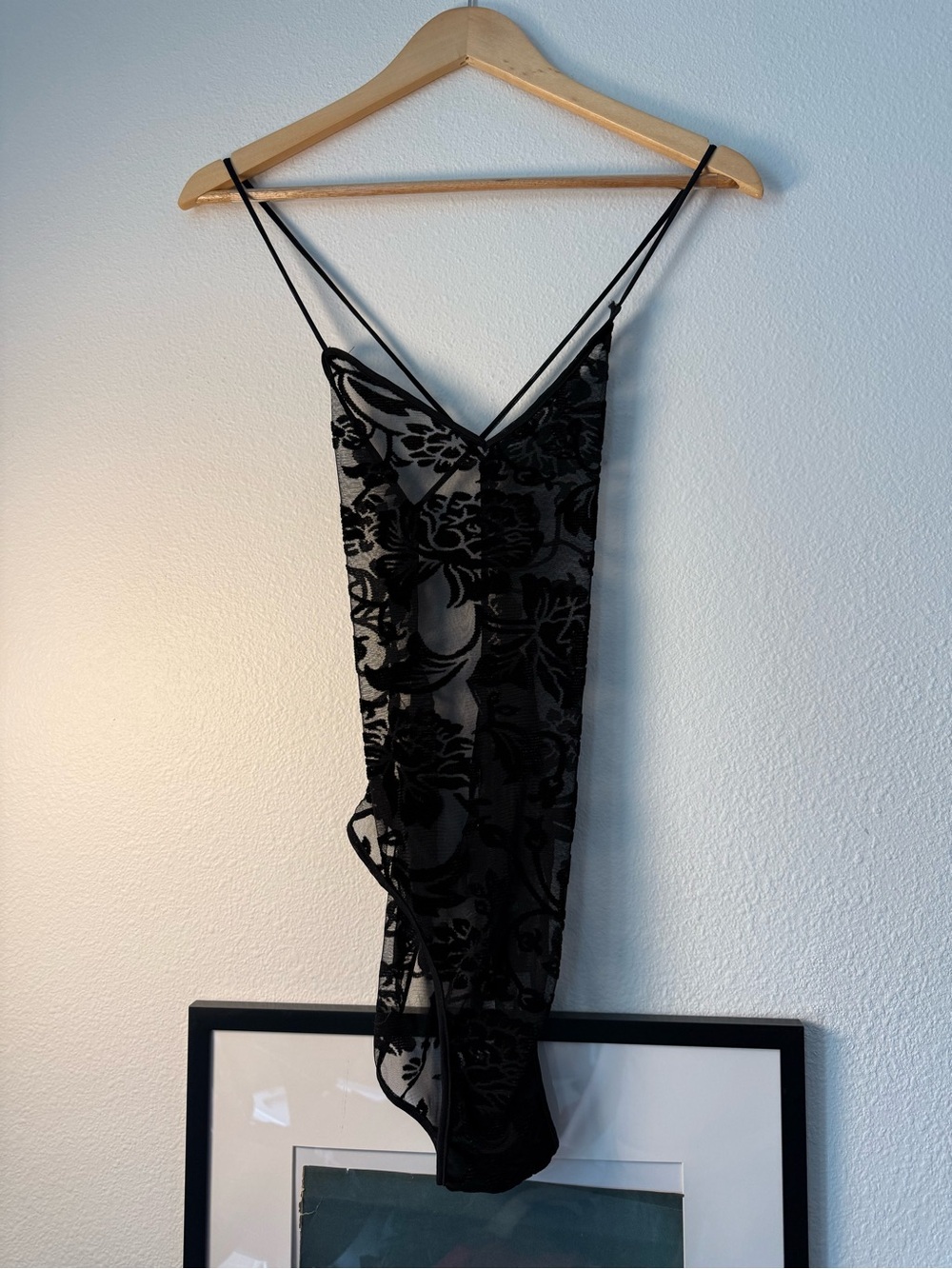 Norma Kamali Black Floral Burnout Sheer Bodysuit